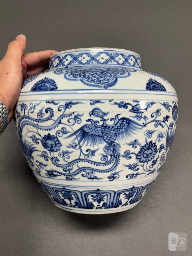明中期  青花凤穿花纹罐 - 图5